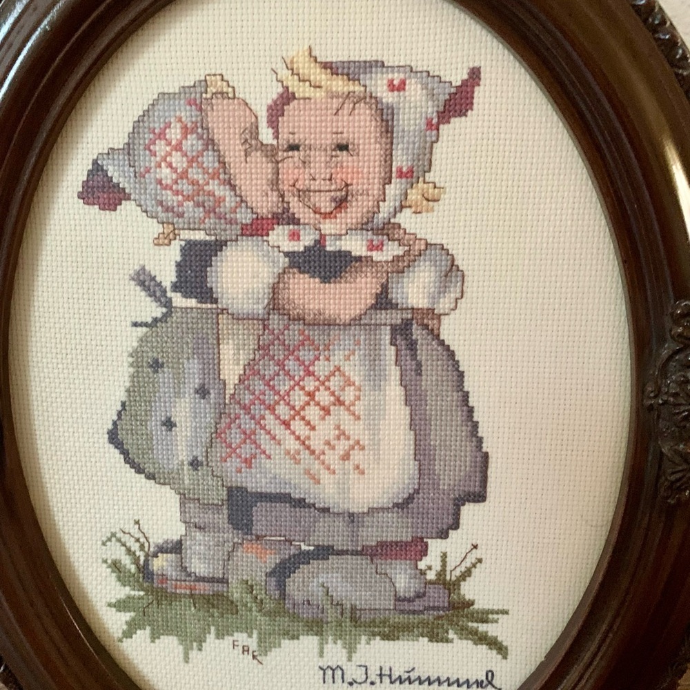 Vintage Wooden Frame Cross Stitch Hummel Picture 11/14” - Picture 13 of 13